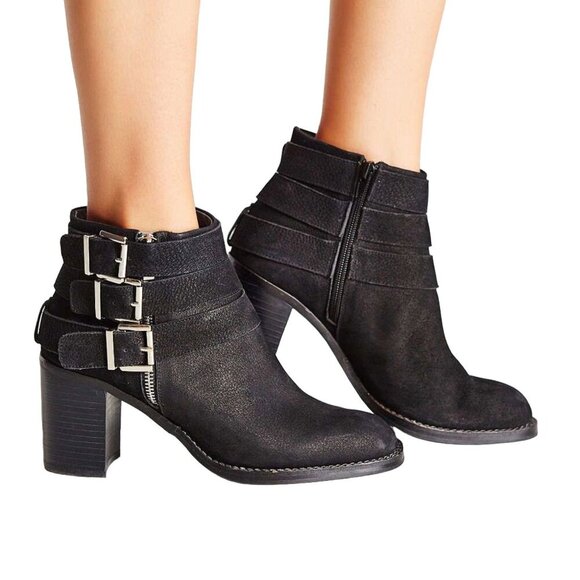 Jeffrey Campbell 3 buckle Rayburn Black Nubuck Ankle Boot Size 7.5 - Picture 2 of 15